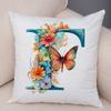 Floral Letter J Pillowcase Double Print Watercolor Letter U Cushion Cover Soft Plush Flower Letter D Pillowcase for Sofa Home