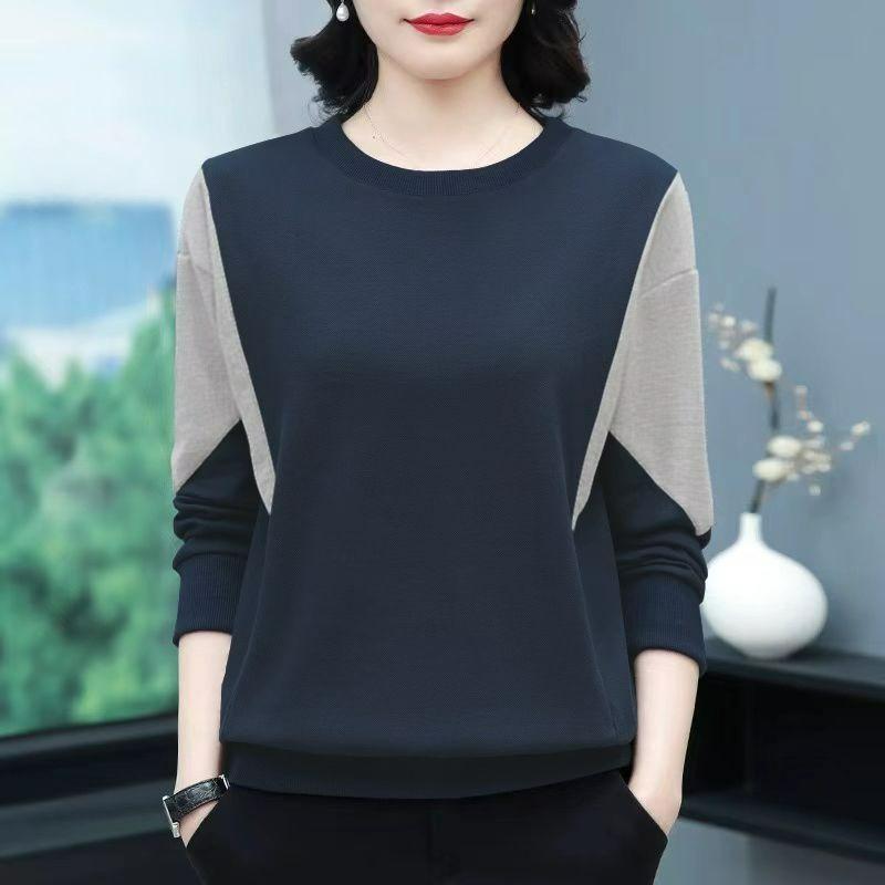 Thin Plus Size Sweater Women's Spring and Autumn Long-sleeved Round Neck Blouse, One-year-old Autumn Clothes, Loose Covering Belly