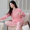 Ensemble de Pyjama pour Femme 100% Coton – Respirant, Absorbant la Sueur, Manches Longues Col Rond pour Porter à l'Intérieur et à l'Extérieur (Automne hiver)
