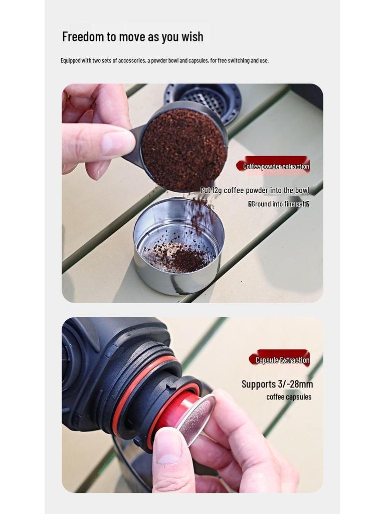 Italian Hand Press Espresso Machine - 19-Bar Outdoor Capsule Coffee Maker