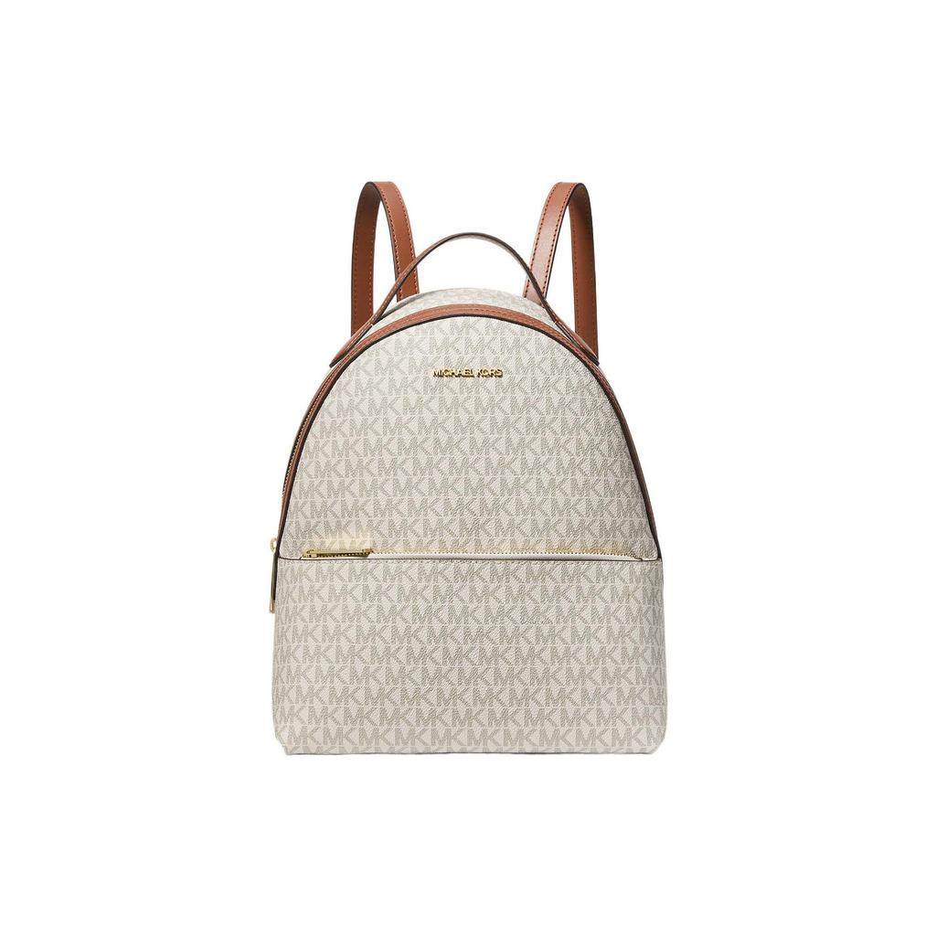 Michael Kors MK Zaino in Tela con Logo Monogramma Lettere Dorate Sheila Grande Capacità Tasca con Zip Zaino Medio da Donna Bianco 35F3G6HB6B-VANILLA