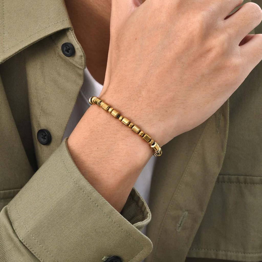Vnox Unisex Złoty Kolor Hematytowe Bransoletki dla Mężczyzn, Fasetowane Cięcie Geometryczne Kształty Koralików Bransoletka, Regulowana Opaska na Nadgarstek