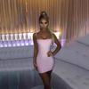 Vestito corto da donna con spalline glitterate, sexy, da discoteca, con zaino nudo e allacciatura a vita alta