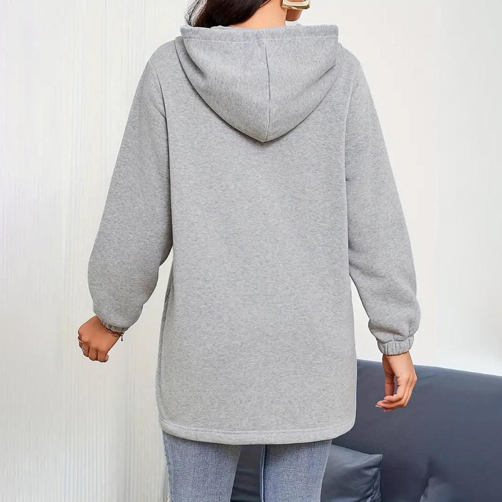 2025 Women's European & American Casual Hooded Long Jacket with Zip Pockets