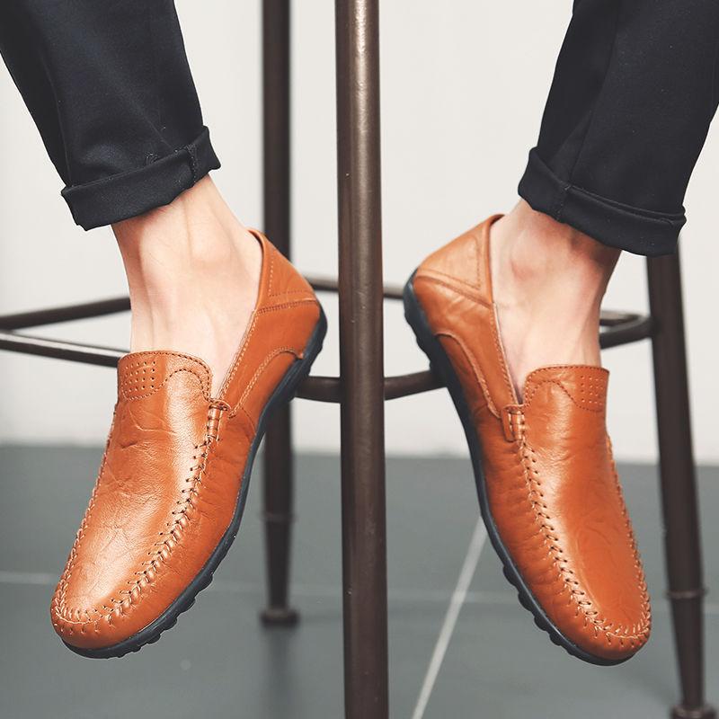 Leather shoes men's casual breathable Korean version trend one-pedal soft-soled non-slip driving shoes summer Doudou shoes men