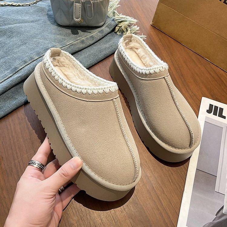 

Fur integrated thick-soled heightening snow boots women s 2024 new winter velvet thickened cotton shoes bag head half slippers 40 хакі