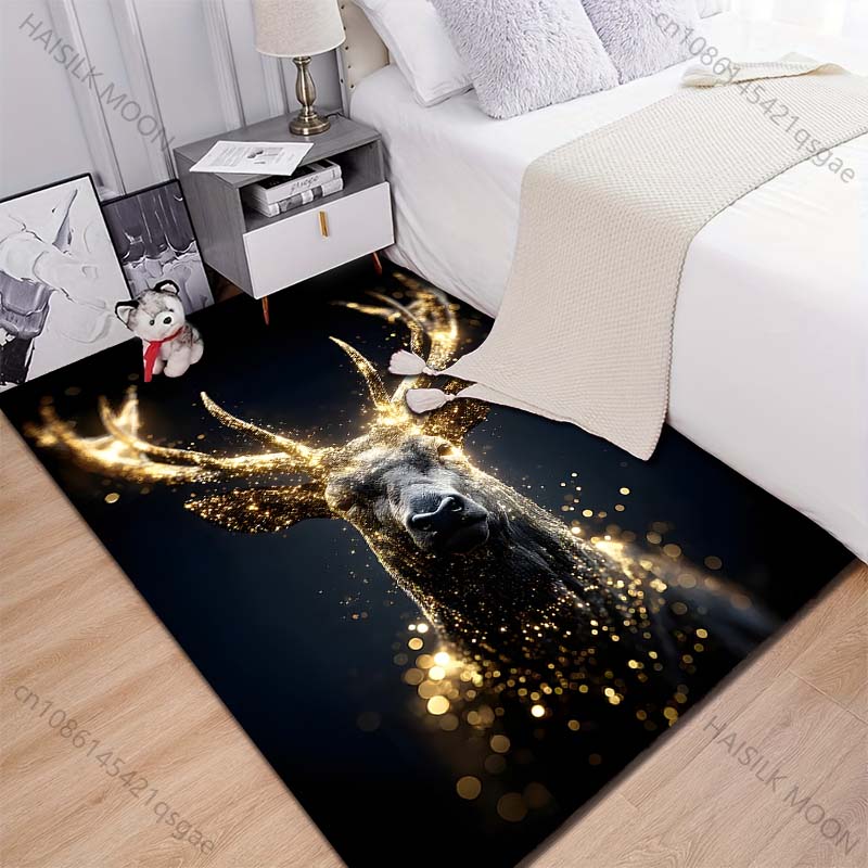New product Sparkling Golden Light Stag Carpet for Living Room Bedroom Bedside Floor Mat Cloakroom Children Play Mat Area Rug