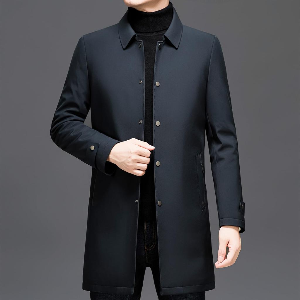 Casaco Trench Longo de Penas para Negócios [FJSSLHXK] Casaco Masculino, Jaqueta, Sobretudo, Corta-vento, Roupa Exterior, Outono/Inverno, Verde, FJPJJF38-GREEN-3XL