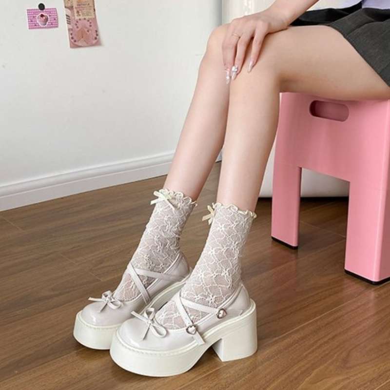 Small thick heel high heels women's Japanese jk heightening bow Mary Jane women's shoes platform British style loafers