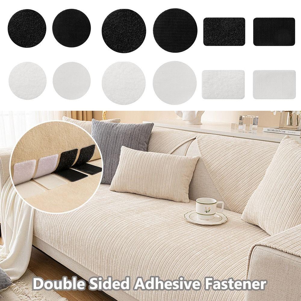 Double Sided Adhesive Hook and Loop Tape Square/Round Self-Adhesive Carpet Pad Sofa Mat