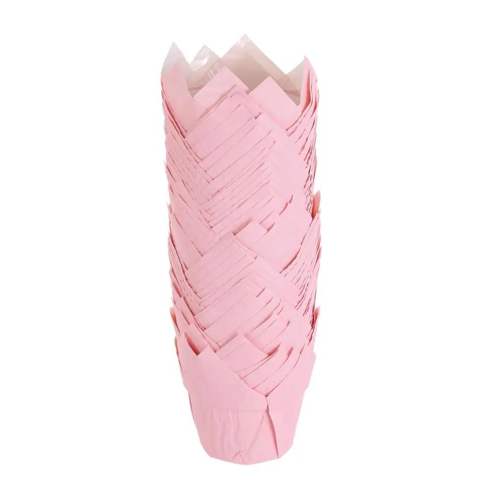 50 Stück Fettbeständige Kuchenpapierbecher Tablettbecher Cupcake-Förmchen Papier-Tulpen-Backförmchen Kuchen-Muffin-Becher Backzubehör Gebäckwerkzeuge