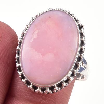 Natural Pink Opal Gemstone Handmade 925 Solid Sterling Silver Ring Size 10 l5U49