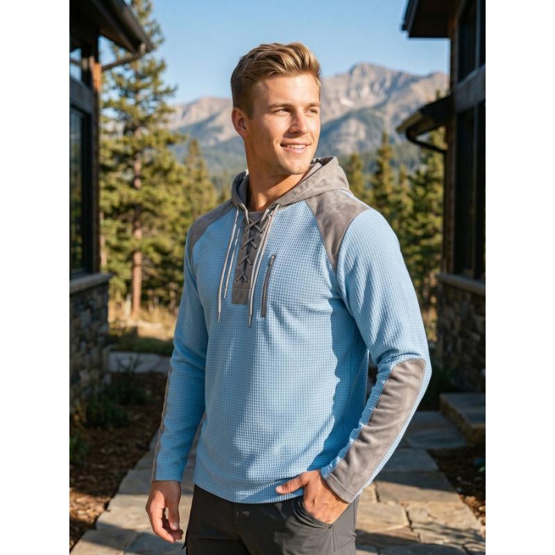 Men S Hooded Pullover Sweatshirt Color Block Casual Top