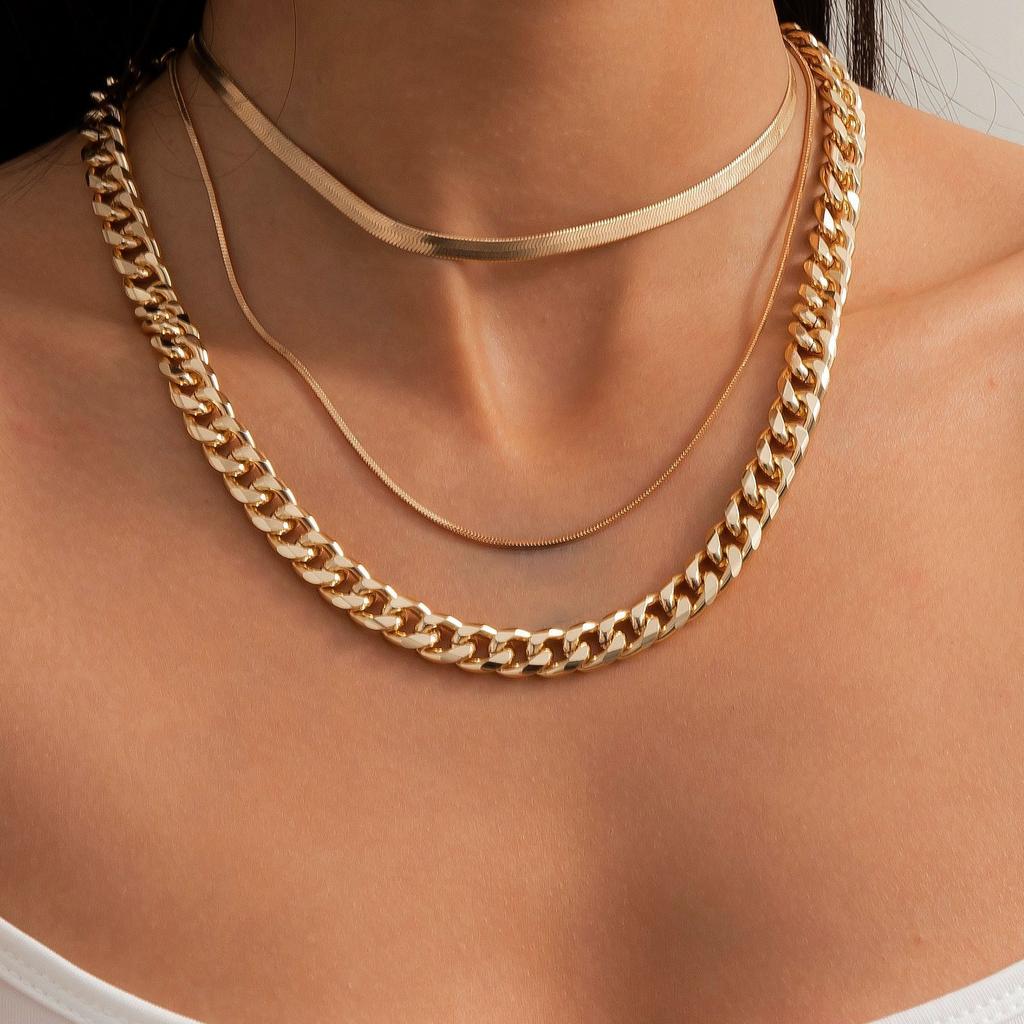 Simple Punk Style Thick Chain Neck Chain, Creative Snake Bone Chain Set Necklace for Women