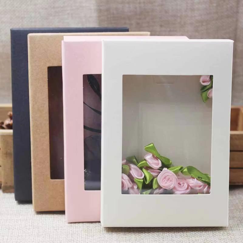 10Pcs DIY Gift Packaging Box Wedding Souvenir Packaging Box PVC Window Opening Kraft Paper Baking Pastry Storage Boxes Wholesale