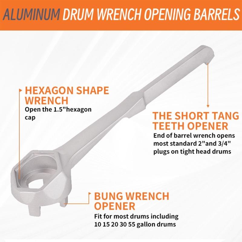 Practical Adjustable Drum Plugs Wrench Fit 2Inch and 3/4Inch Lid Fireproof No Magnetic Tool for Industrial Use