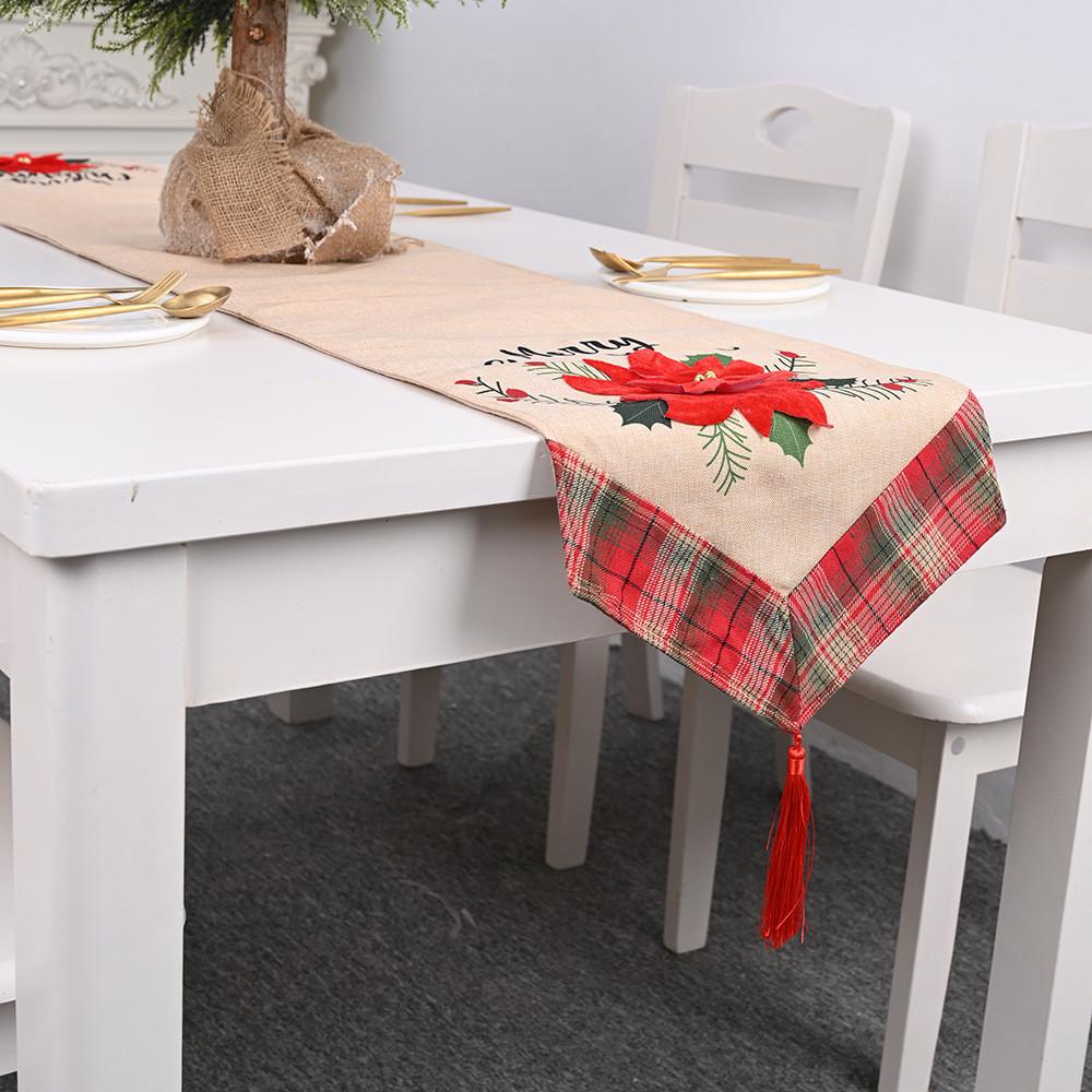 Beautiful Red Flower Burlap Table Runner Perfect For Festive Christmas Decorations