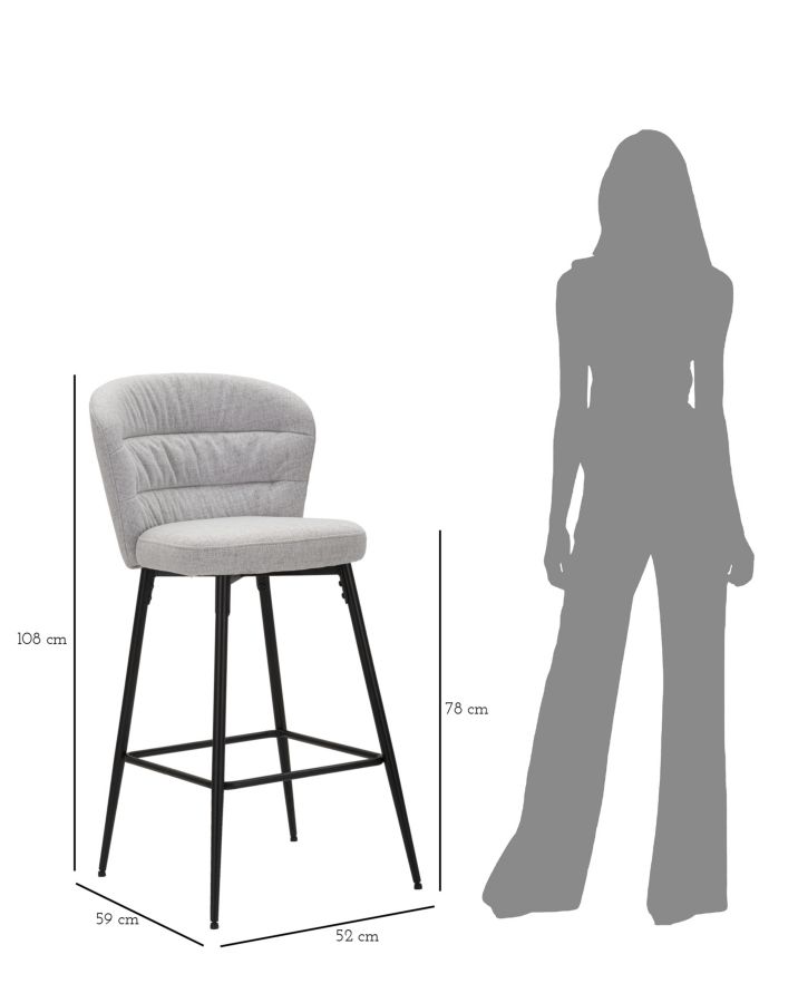 Bar Stool Losanna Grey Set 2 Pz Cm 52X59X108