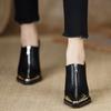 British anti-collision metal head black small leather shoes women's autumn 2024 new deep mouth single shoes pointed high heels