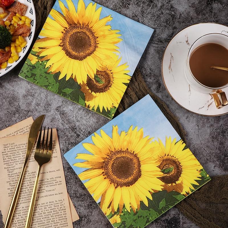 Disposable Party Napkin Double Layer 20 Pieces/Pack Sunflower Pattern