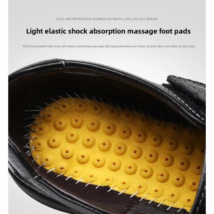 Men's Leather Sandals Breathable Summer Casual Shoes Soft Bottom Anti-Slip Hollow Out Dad Shoes