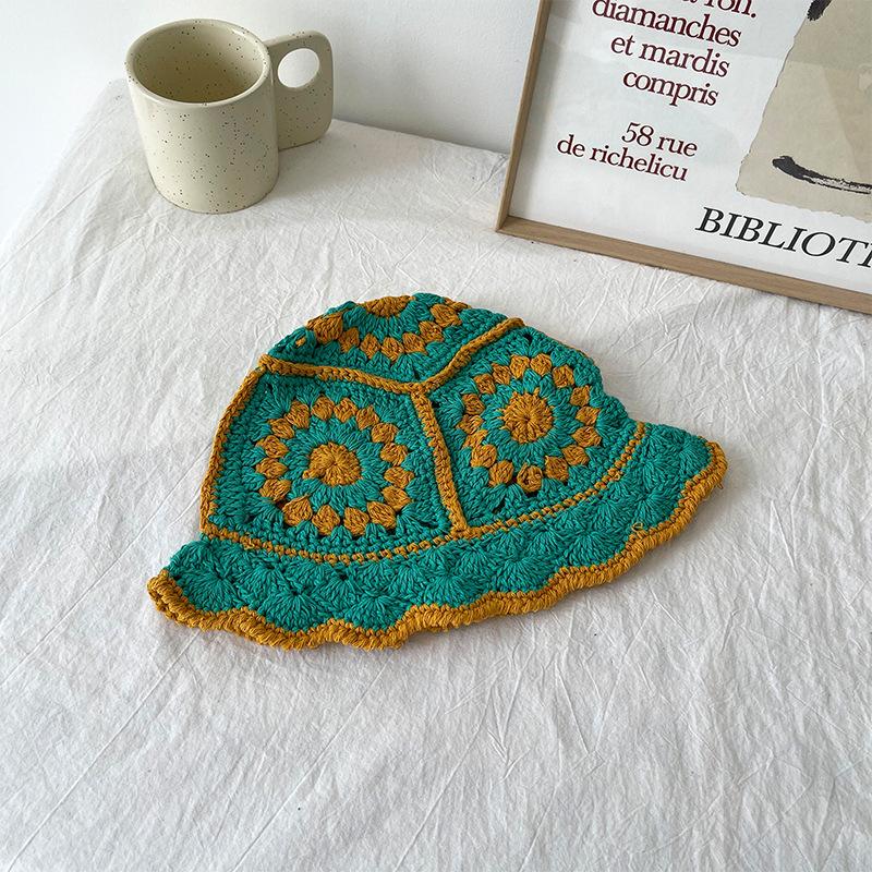 Japanese-style Sweet Hollow Floral Embroidered Knitted Hat for Women, Autumn and Winter, Warm and Versatile Woolen Fisherman Hat for Students, Trendy