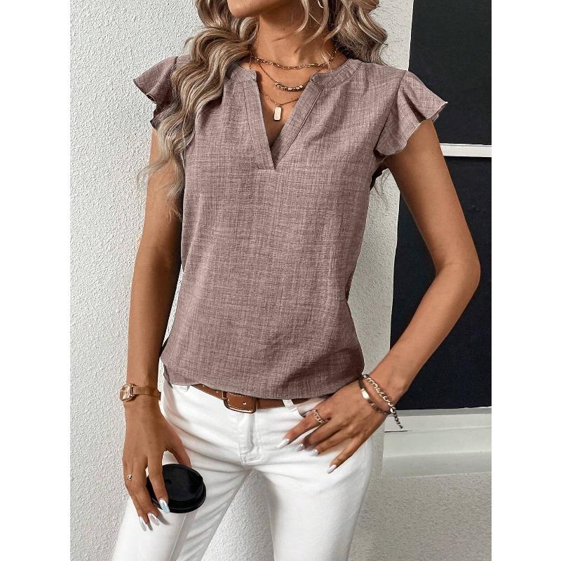 

Жіночі модні повсякденні літні весняні одноколірні блузки та сорочки з коротким рукавом і V-подібним вирізом із принтом YYFS XXL коричневий