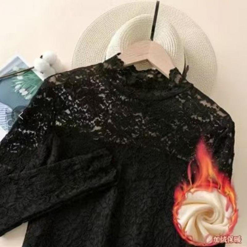 

Thickened Cut-out Top, Stylish Autumn and Winter Mini Shirt, Semi-high Neck Super Fairy-like Long-sleeved Women s Base Layer Shirt S