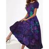 Womens Loose Fit Cotton Print Short Sleeve Round Neck Midi Dress Casual Wear