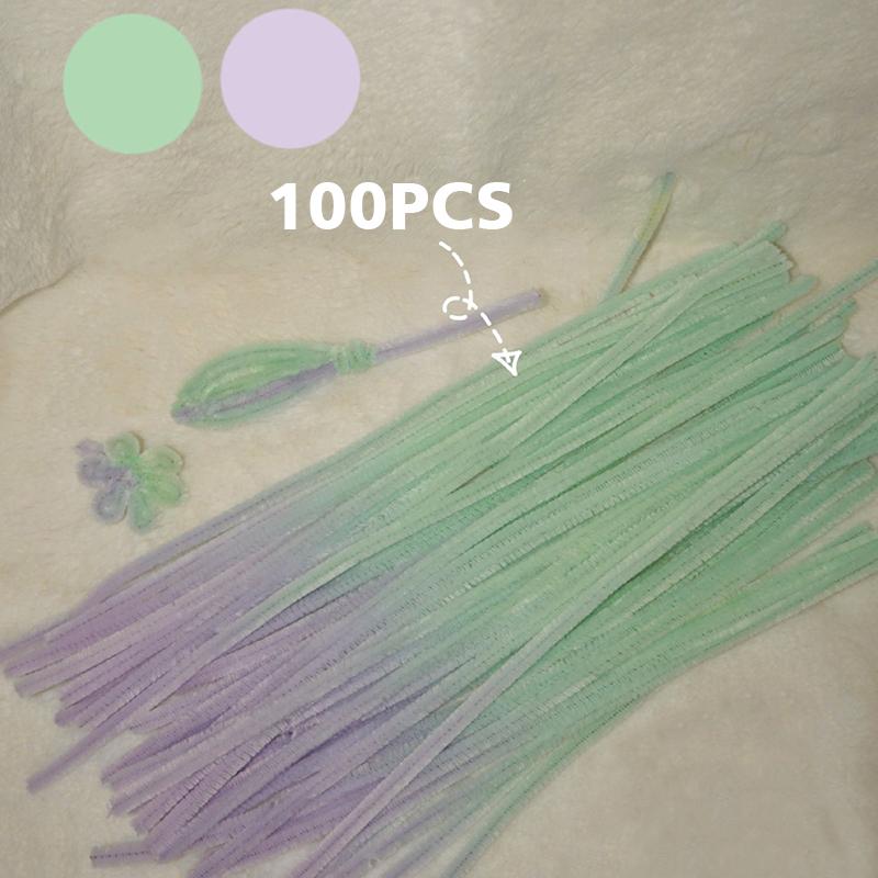100pcs DIY Colorful Twisted Stick Plush Folding Stick Gradient Twist Stick Ribbon Bar Strip Iron Wire Thread DIY Handmade Toys