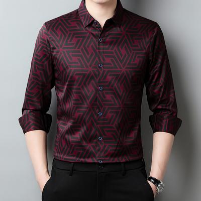 Men's Shirt Plaid Long-sleeved Business Casual Spring and Autumn Lapel Contrast Fashion Casual Top