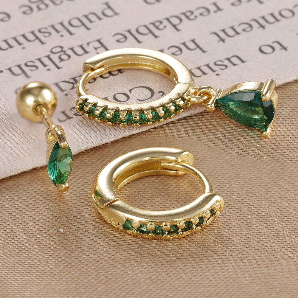 3PCS Fashion Green Zircon Water Drop Dangle Earrings Set For Women Minimal Huggie Stainless Steel Drop Earring Piercing Jewelry