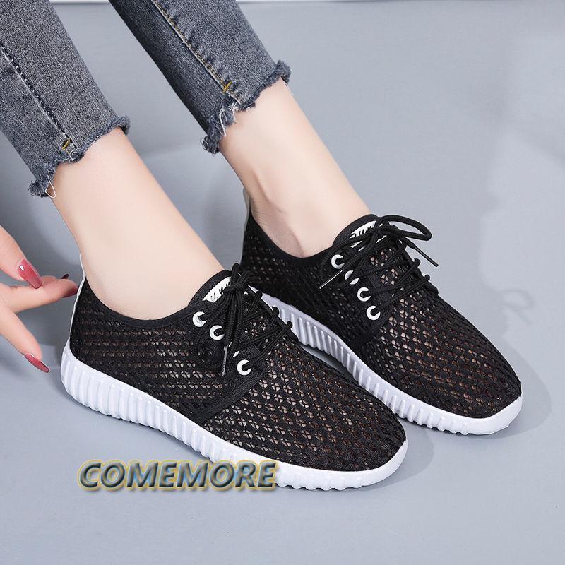 Women's Summer Footwear Casual Sneakers Mesh Running Sports Shoes Hollow Out Casual Lightweight White Lace-up Tennis Female 2024