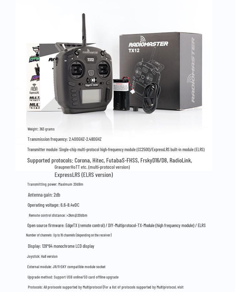 Radiomaster TX12 Joystick cu efect Hall pentru drone RC cu FPV și suport EDGETX ELRS