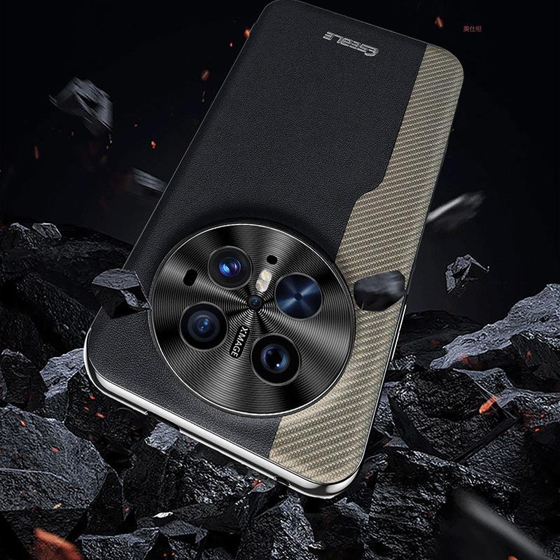 Applicable to Huawei mate70pro mobile phone case, carbon fiber pattern Mate60pro all-inclusive anti-drop electroplating ultra-thin leather case