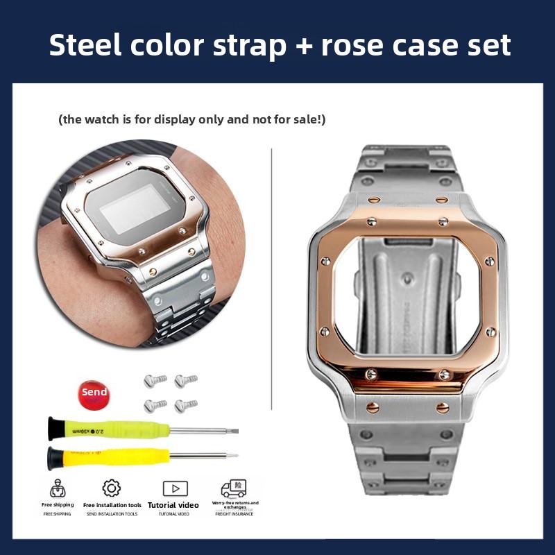 For Casio DW5600 GW-B5600 3229 small square series Modification Stainless Steel Metal Case watchband Rubber Strap men Bracelet