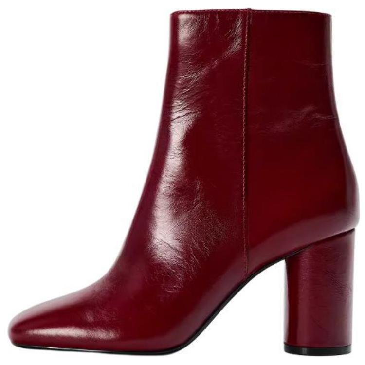 Zara Leather Zip Lightweight Ankle Boots 7.5cm Women boots Red 13130410