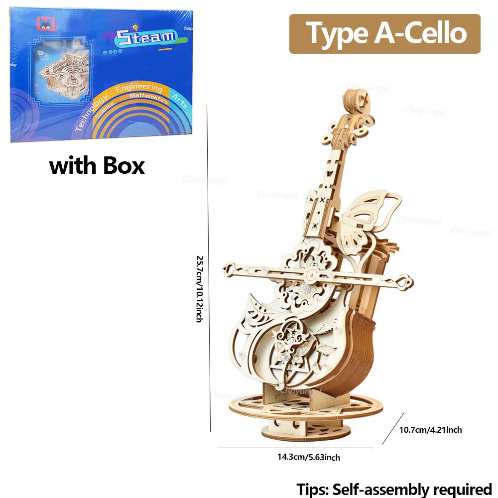 3D Puzzle Wooden Cello Model DIY Assembly Pinao Music Box Building Kits STEM Toys Crafts Gift for Adults Teens Kids