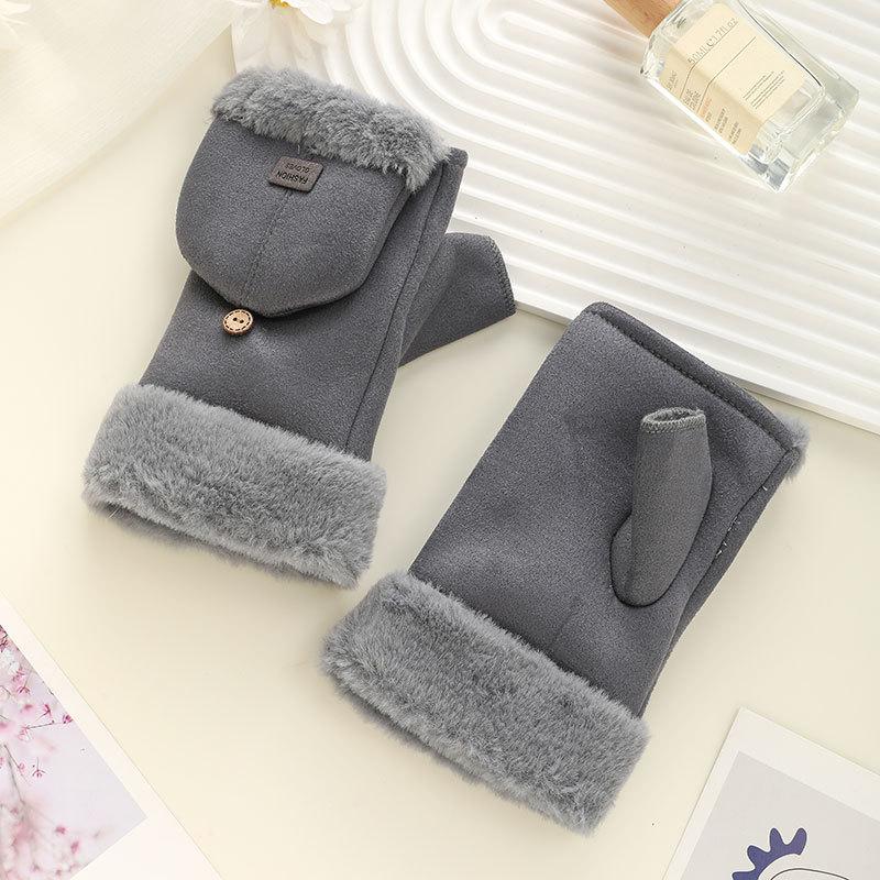 1 Pair Fleece Lined Half Finger Gloves Winter Touchscreen Gloves For Women Warm Thermal Mittens For Office & Outdoor Use