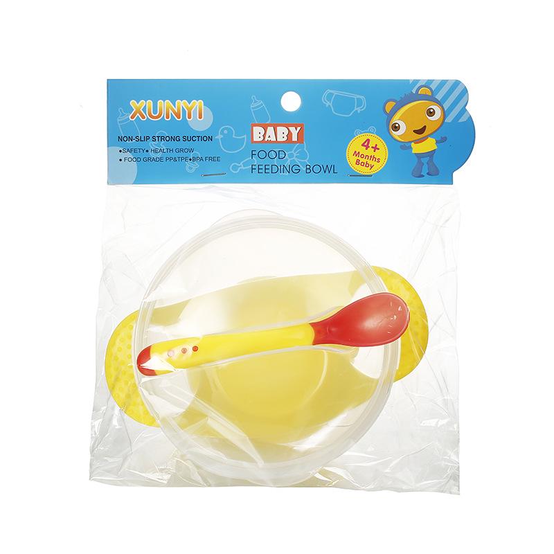 Durable, Non-Slip Suction Bowl Set for Toddlers: Includes Training Bowl, Temperature-Sensitive Spoon, Fork, and Lid