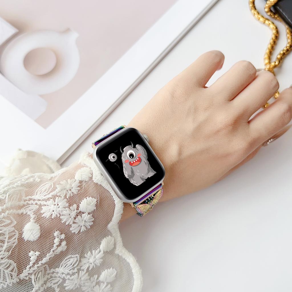 Butterfly Alloy Fashion Watch Bands for Watch 10/9/8/7 IWatch 40/42/44/45mm Bangle Design Press Buckle Full Color Printing