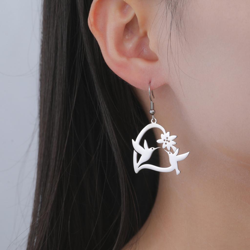 My Shape Hummingbird Birds Flower Drop Earrings for Women Stainless Steel Animal Dangle Earring Ear Accessories Jewelry Gifts