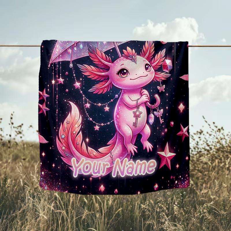 1PC Custom Name Fantasy Axolotl Umbrella Flannel Blanket Versatile,all-season Throw Suitable for the Living Room,bedroom,camping,travel,and Gift