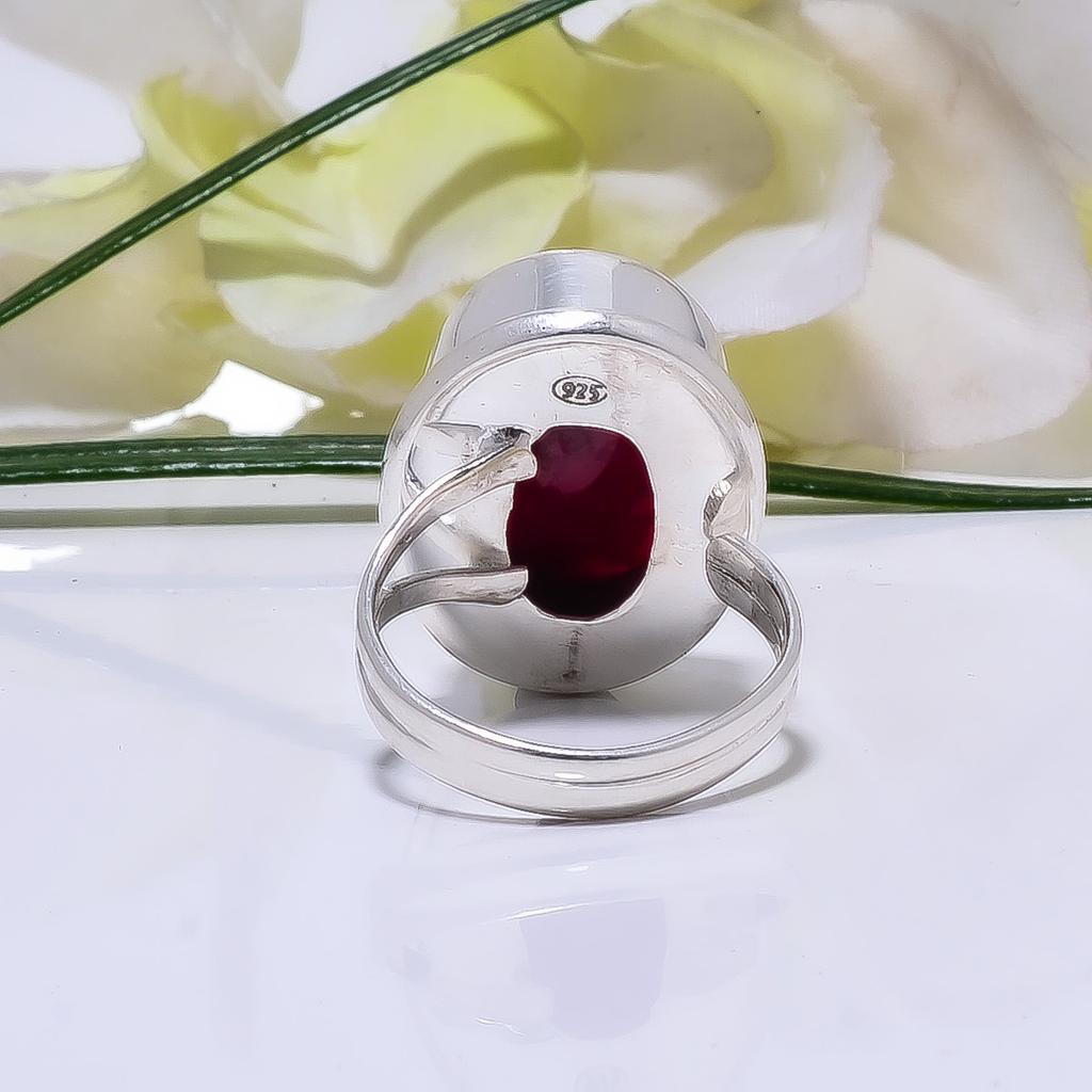 Ruby - Dyed Quartz Gemstone 925 Sterling Silver Ring V8491, Red Ring, Oval Ring, Valentin's Day Gift, Gift For Her, Birthday Gift, Handmade Jewelry, S