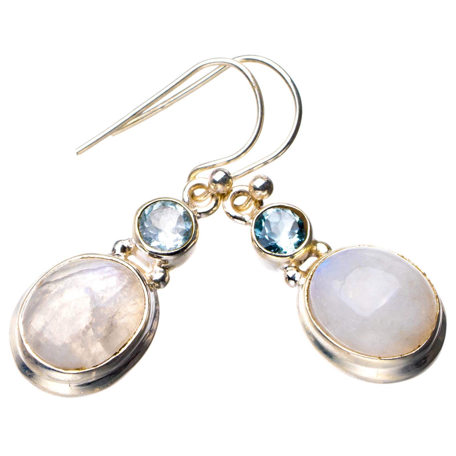 

StarGems® Natural Rainbow Moonstone And Blue Topaz Handmade 925 Sterling Silver Earrings 1.25 D7266