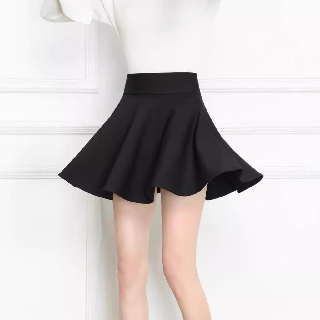 Women's Autumn High-Waisted A-Line Puffed Skirt Elasticated Waist Pleated Black Umbrella Full-Skirted Casual All-match Versatile Skirt