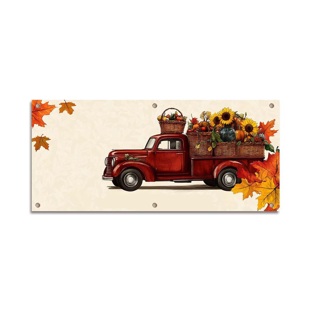 Autumn Harvest Thanksgiving Pumpkin Maple Leaf Polyester Garage Banner