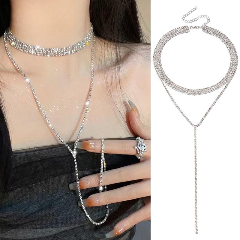 Fashion Tassel Sparkling Diamond Necklace For Girls Neck Clavicle Chain For Women Rhinestones Accessories Gift