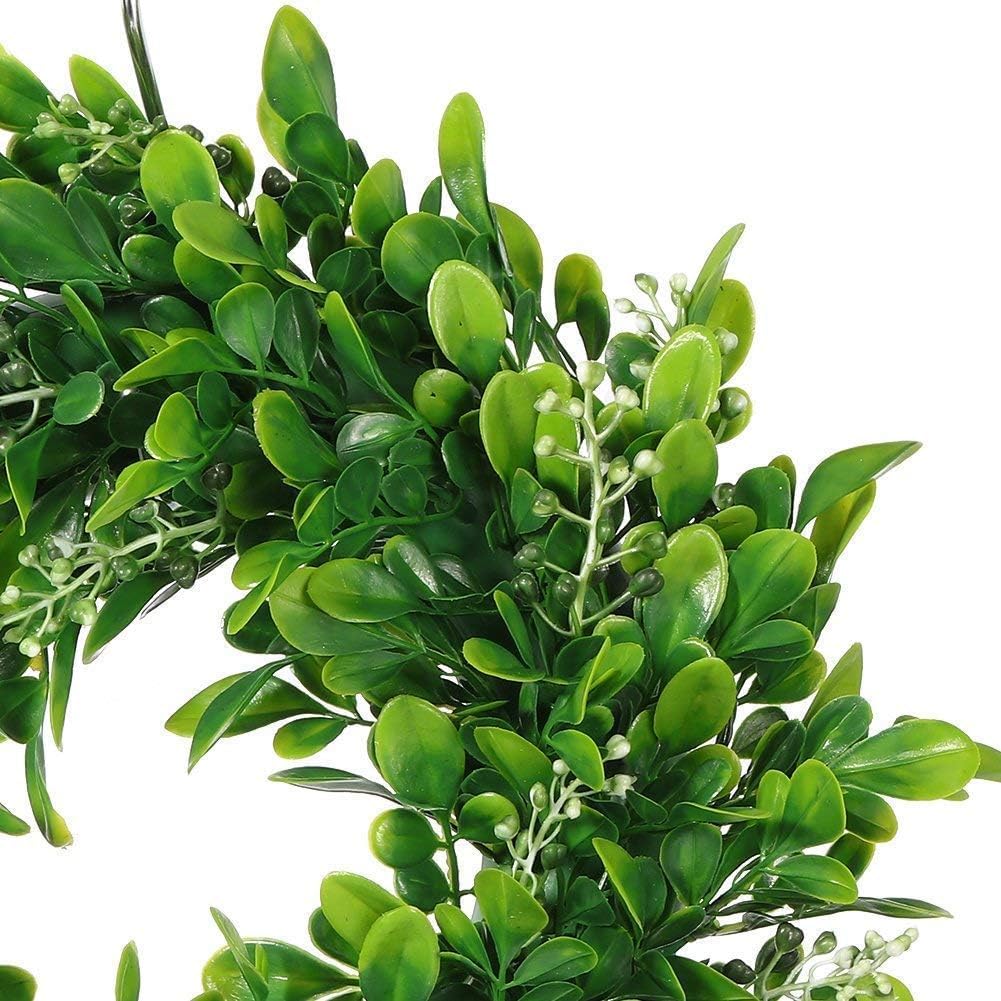 LSKYTOP 2 Pcs Boxwood Wreath with Artificial Wreath Green Leaves Door Wall Window Decoration,11Inch/PC