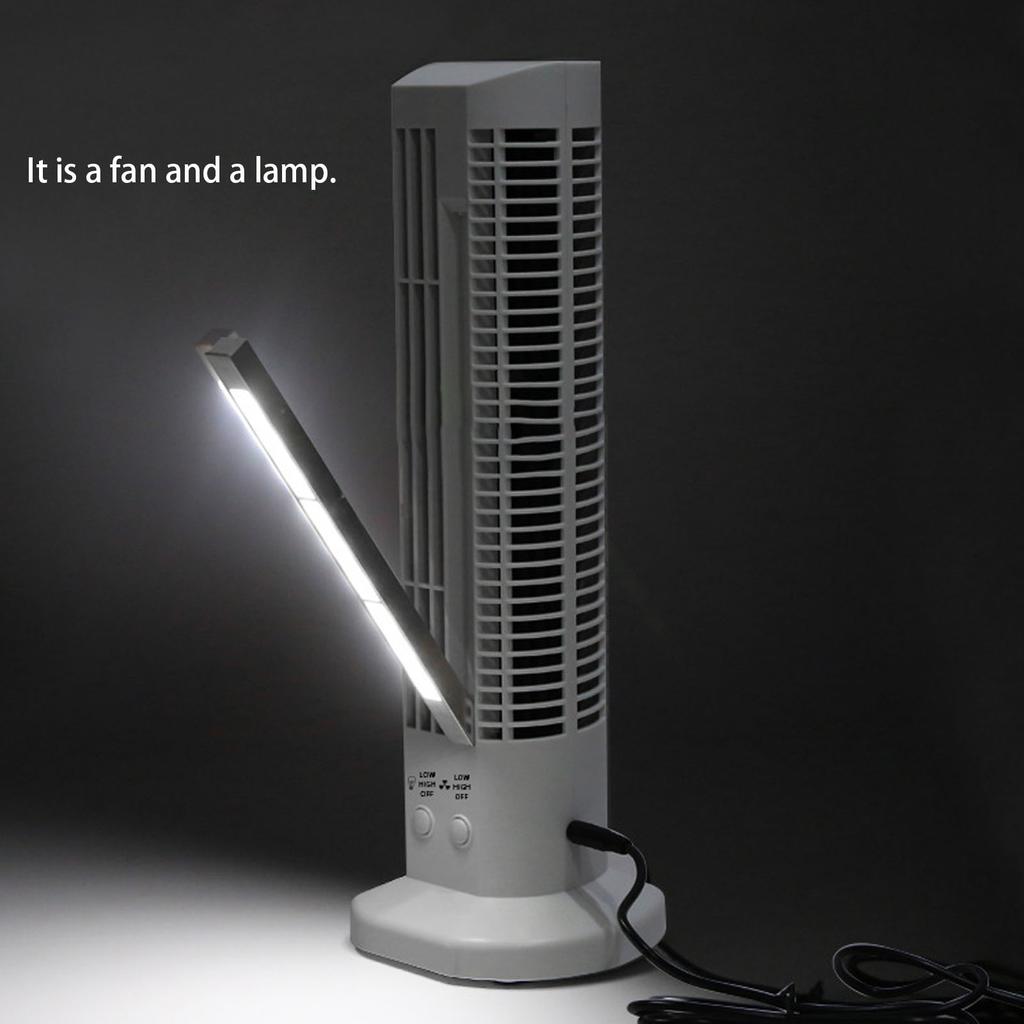Tower Fan with LED Desk Lamp White Compact Portable Safe Bladeless 2 Speed Desktop Wind Tower Fan for Office Dormitory